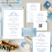 Blue Monogram Folded Wedding Ceremony Program