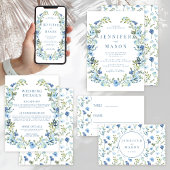 Blauwe waterverf bloemenrustieke bruiloft buik ban uitnodigingen wikkel