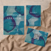 Blue Pentagons Waterverf bruiloft RSVP Kaartje (Personaliseer de collectie van deze zelfstandige maker.)