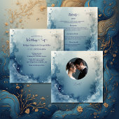 blue white Dreamy coastal marble ink wedding Kaart