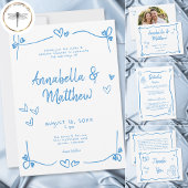 Blauw Witte Met De Hand Getekende Hart Whimsical H Bedankkaart