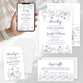 Blauw wildflower boy baby shower luier loterij kaa informatiekaartje