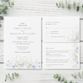 Blue Periwinkle Wildflower Wedding Flat Menu (Personaliseer de collectie van deze zelfstandige maker.)