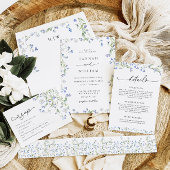 Minimale blauwe bloemen bruiloft ronde sticker