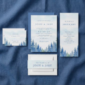  blauwe winterpijnbomen trouwuitnodiging kaart