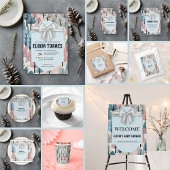 White Ribbon Winter Forest Snowflakes Baby shower Kaart