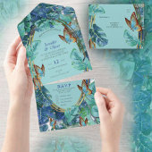 Blauwe Turquoise Monstera Bladeren & Vlinders Notitieboek