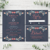 Blauw krijtbord Elegante bloemenbruiloft Kaart (Personaliseer de collectie van deze zelfstandige maker.)