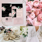 Blush & Black Elegant Floral Waterverf Menu
