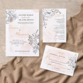 Blush Watercolor & Black Floral Wedding Timeline Programmakaart (Personaliseer de collectie van deze zelfstandige maker.)