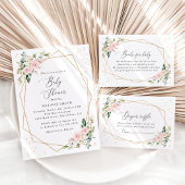 Roze bloemen, witte bloemen, groen, Baby shower Vellum Uitnodigingen
