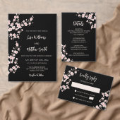 Blush Pink Cherry Blossom Black Wedding Save The Date (Personaliseer de collectie van deze zelfstandige maker.)