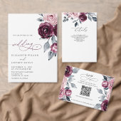 Elegant Modern Burgundy Floral Wedding Kaart (Personaliseer de collectie van deze zelfstandige maker.)