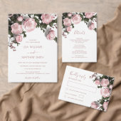 Blush Pink 3D Roses Cottagecore Wedding Kaart (Personaliseer de collectie van deze zelfstandige maker.)