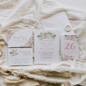 Ivory Pink Gold Floral Boho Foto opslaan Datum Aankondigingskaart