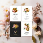  Blush Pink en Gold Floral Quinceañera All In One Uitnodiging