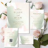 Blush- en Sage-penseelstreken, minimale bruiloft Save The Date