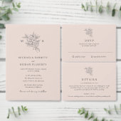 Blush Pink Botanical Monogram Elegant Huwelijk Servet (Personaliseer de collectie van deze zelfstandige maker.)