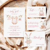 Blush Pink Bunny Baby Shower Diaper Raffle Ticket Informatiekaartje