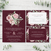 Blush Pink Floral Eucalyptus Burgundy Wedding Kaart (Personaliseer de collectie van deze zelfstandige maker.)
