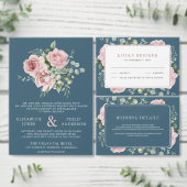 Blush Pink Floral Eucalyptus Dusty Blue Wedding Menu (Personaliseer de collectie van deze zelfstandige maker.)