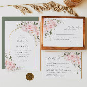 Boho Blush Roze Rose Bloemen Gouden Boog Bruiloft Save The Date
