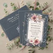 White Flower Outline on Navy Photography Wedding Save The Date (Personaliseer deze collectie van deze onafhankelijke maker. Test)