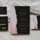Budget Blush Pink Gold Agaat Dark Wedding QR-code Informatiekaartje