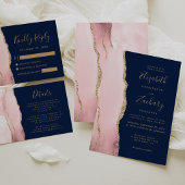 Budget Blush Roze Goud Agaat Navy Bruiloft QR Code Informatiekaartje