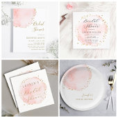 Blush Waterverf Circle Gouden Stippen Monogram Ronde Sticker