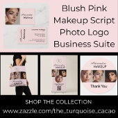 Elegant Blush Pink Black Script 3 Photo Makeup Vierkante Visitekaartje