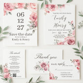 Blush Pink Rose Wedding Invitation Kaart
