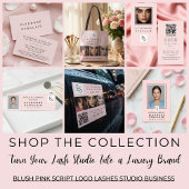 Blush Pink Script Logo QR Code Photo Lashes Visitekaartje