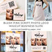 Blozende Roze Script QR Code Foto Make-up Visitekaartje
