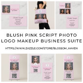 Blush Roze Script Logo QR Code Foto Make-up Visitekaartje