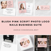 Blush Pink Script Logo QR Code Photo Makeup Visitekaartje