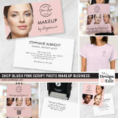 Elegant Blush Pink Black Script 3 Photo Makeup Vierkante Visitekaartje