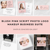 Blush Roze Script Logo Werknemer Foto Make-up Badge