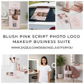 Elegante Blush Pink Black Script 3 foto make-up Vierkante Visitekaartje