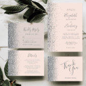 Zilveren Glitter Edge Blush Roze Bruiloft Dank u Kaart