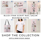 Blush Roze Script Sociale Icon QR Code Foto Nagels Visitekaartje