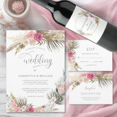 Boho bloemige waterverf blush roze roos kaart