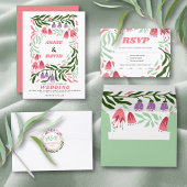 Kleurrijke boho retro takken en bloemen bruiloft kaart