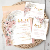 Boho Pampas Grass Baby in Bloom Shower Invitation Kaart