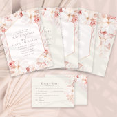 Boho Beige en Blush Roze Bloemen Bruiloft Kaart