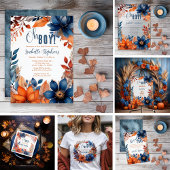Boho Herfst Bloemen Terracotta Apricot Blauw Cadeaupapier