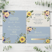 Zonnebloem rustieke stoffige blauwe bruiloft opsla save the date (Personaliseer de collectie van deze zelfstandige maker.)