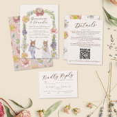 Whimsical Pink Floral Wedding Details en QR-code Informatiekaartje