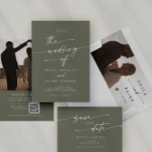 Boho Chic Olijf Groene Maaltijd Keuze RSVP Bruilof All In One Uitnodiging