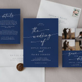 Boho chic koningsblauw dubbele QR code bruiloft All In One Uitnodiging